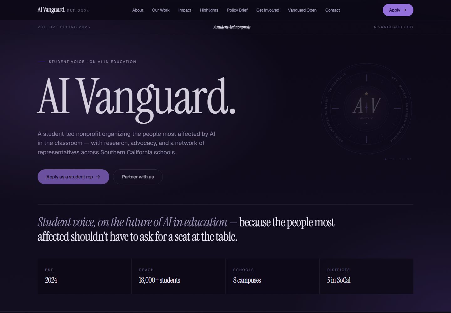 AI Vanguard homepage